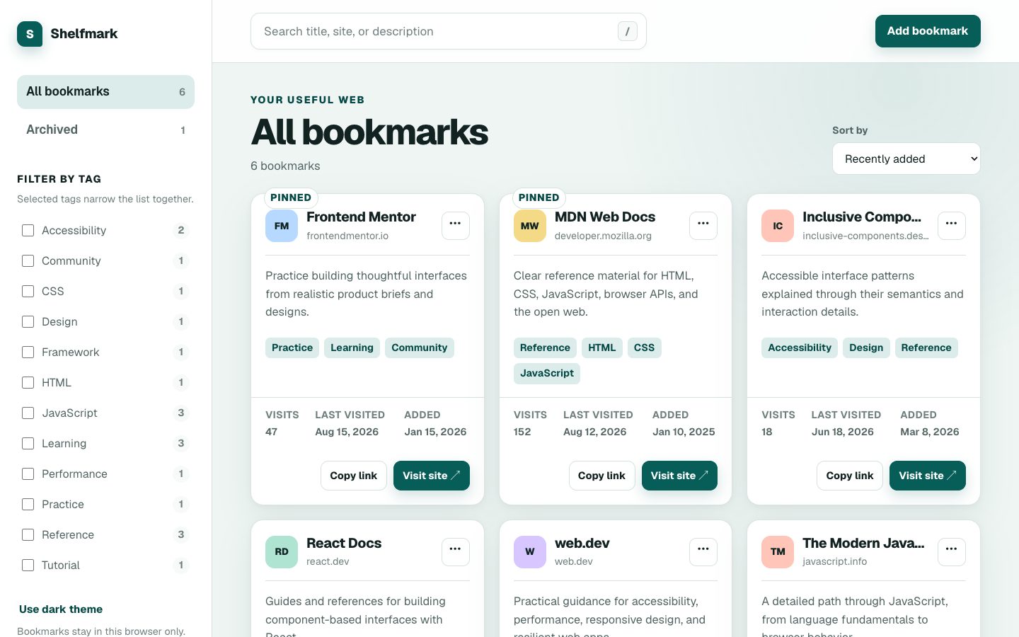 Shelfmark sample bookmarks, source capture 1