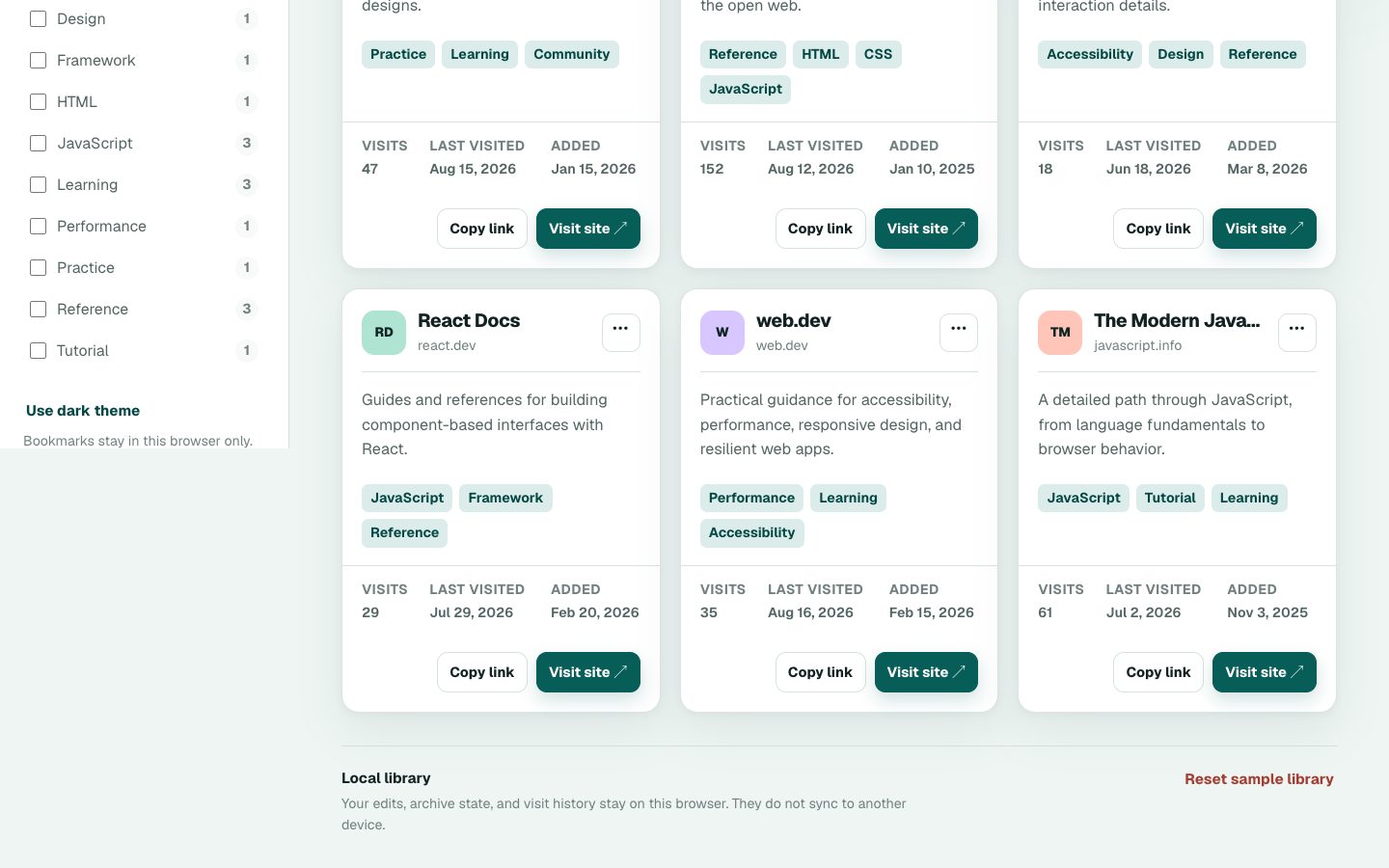 Shelfmark sample bookmarks, source capture 2